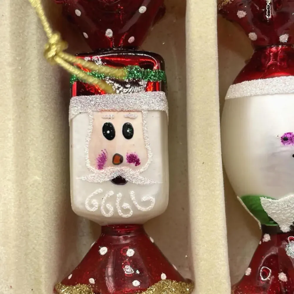 Papyrus Santa Snowman Candies Glass Christmas Ornaments‎ Set Of 4 in Box